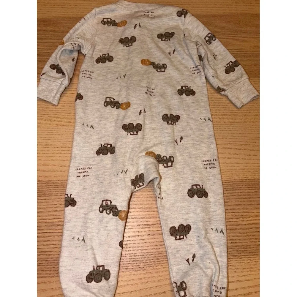 Carters Child of Mine Baby Boys Gray Tractor Print Footed Sleeper Pajamas 3-6M